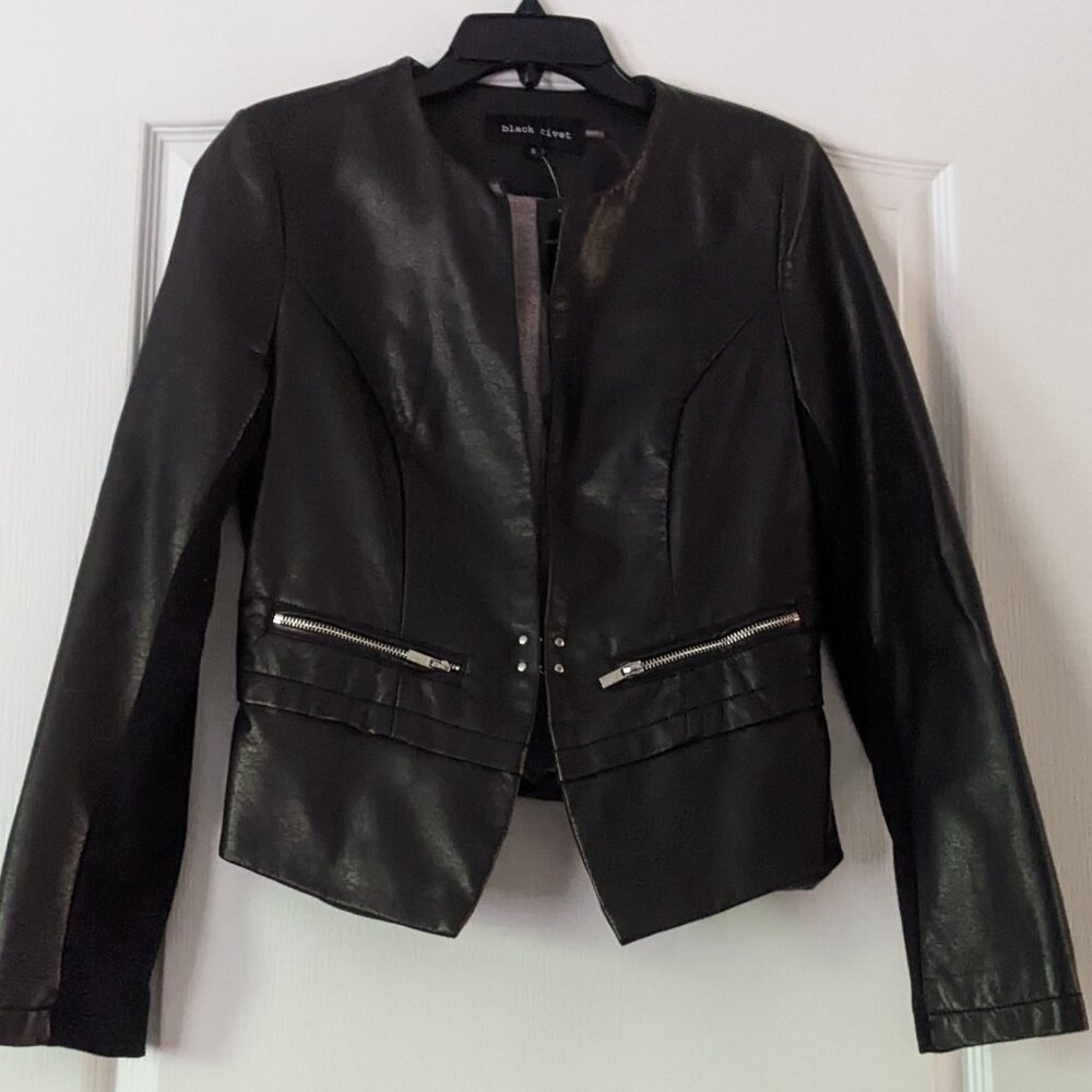 Black Rivet Black Genuine Leather Jacket - New with Tags - S